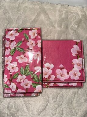 Design Pink Green Cherry Blossoms Floral Guest Towel Beverage Napkins x 4 packs
